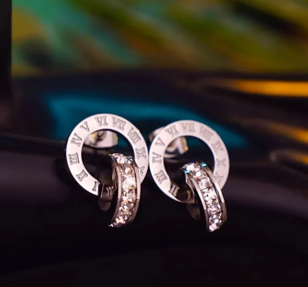Famous Brand Roman Numerals Zircon Circle Stud