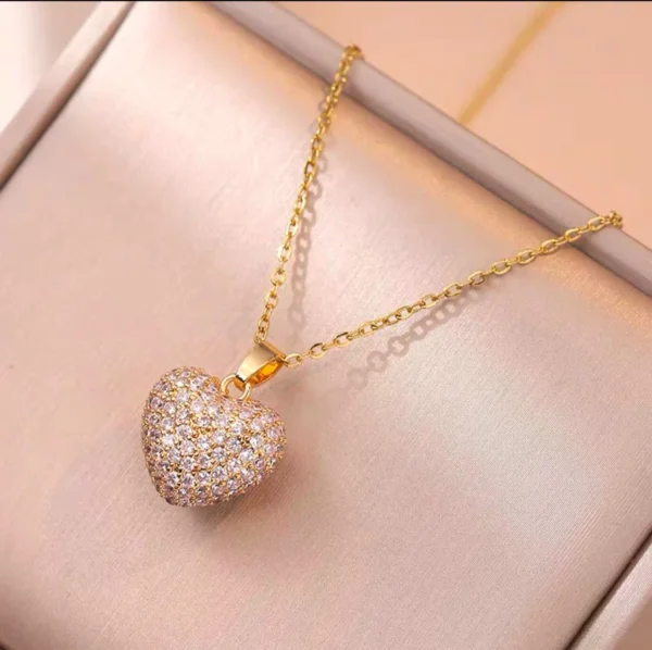 Gold Plated Full Diamond Heart Pendant - Image 2