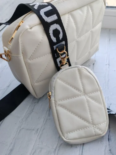 Quilted White Crossbody Bag with Designer Strap photo review