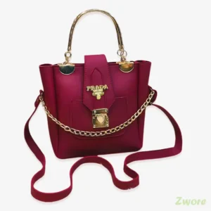 Prada Soft Maroon Shoulder Bag with Gold Chain Detailing