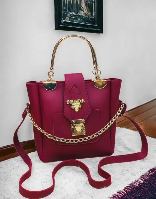 Prada Soft Maroon Shoulder Bag with Gold Chain Detailing