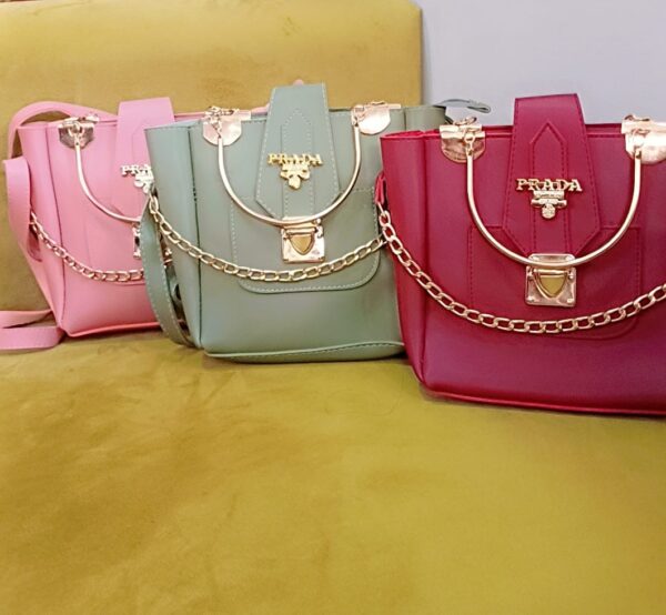 Elegant pink faux leather shoulder bag with gold chain detailing – Zwore.com