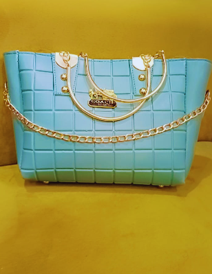 Turquoise Quilted Handbag with Gold Chain Accents
