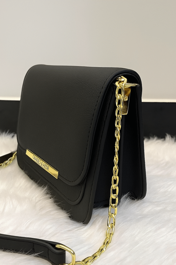 Zwore black crossbody bag with gold chain strap for women