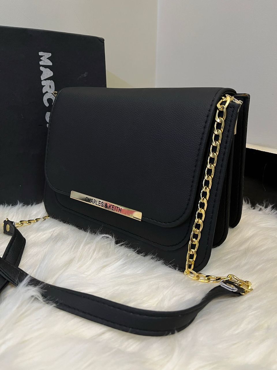 Zwore black crossbody bag with gold chain strap for women