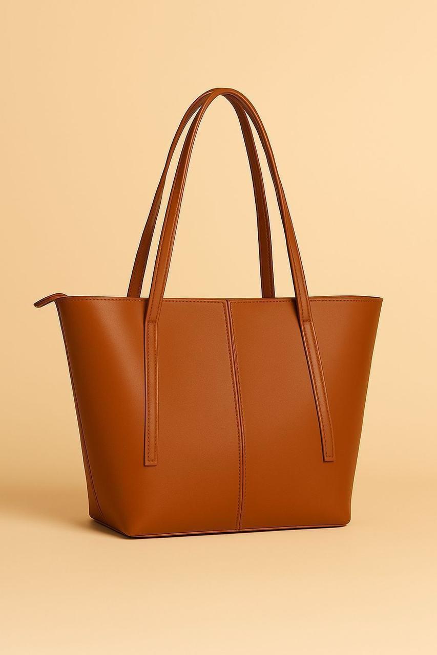 Camel Brown Structured Tote Bag Elegant Everyday Women’s Handbag