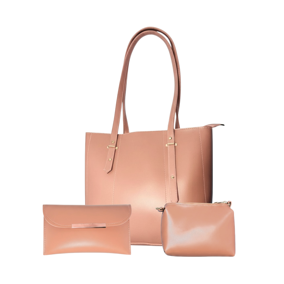 Pink Handbag Set for Women – 3 Pieces (Tote, Clutch & Pouch)