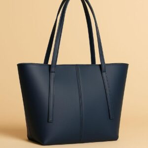 Classic navy blue structured tote bag for women with long shoulder straps