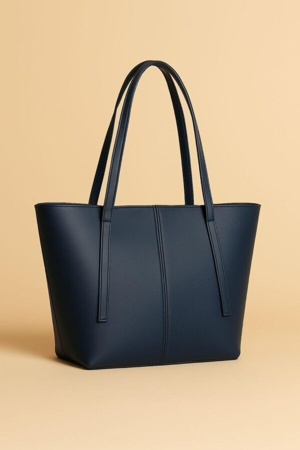 Classic navy blue structured tote bag for women with long shoulder straps