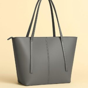 Grey structured tote bag with dual shoulder straps and smooth finish
