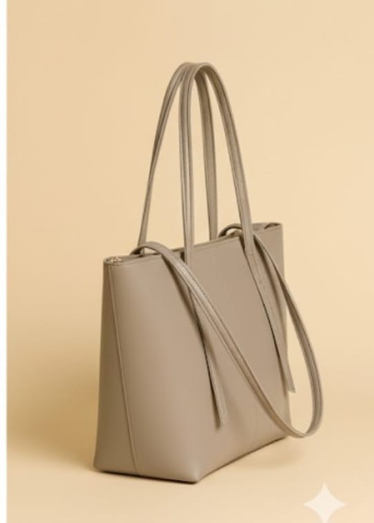 Versatile Beige structured tote bag with long shoulder straps for women