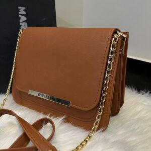 Charles & Keith brown crossbody bag with gold chain strap