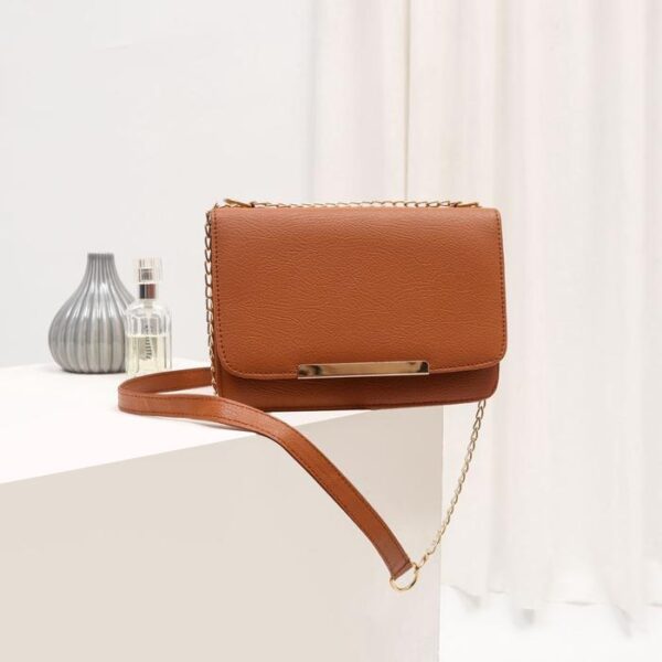 Charles & Keith brown crossbody bag with gold chain strap