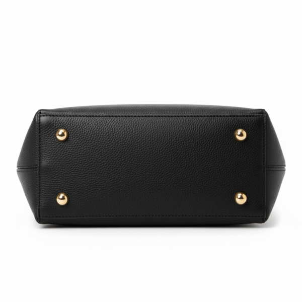 Bottom view of black tote handbag