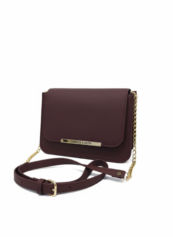 Charles & Keith coffee brown crossbody bag with gold chain strap