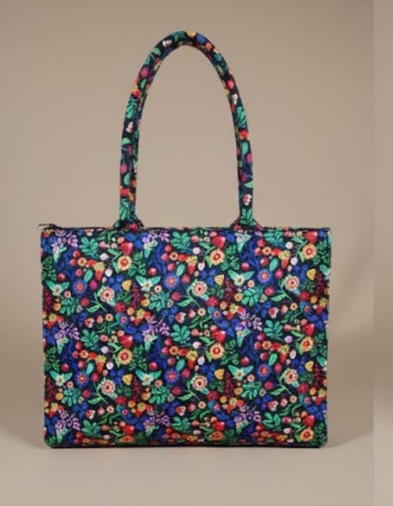 Floral printed structured tote bag for women – colorful fabric handbag for daily use