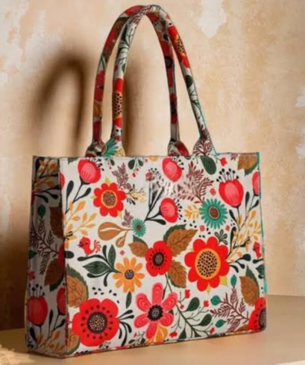 Floral canvas tote bag with multicolor flower print for women
