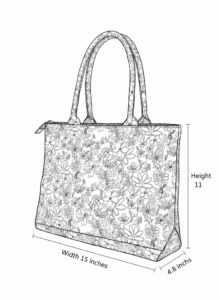 Women's floral structured tote bag with pink, green, and blue leaf pattern