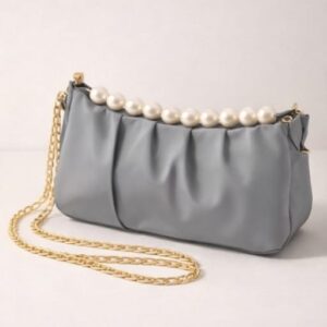 Zwore Elegant Grey Pearl Shoulder Bag with Gold Chain