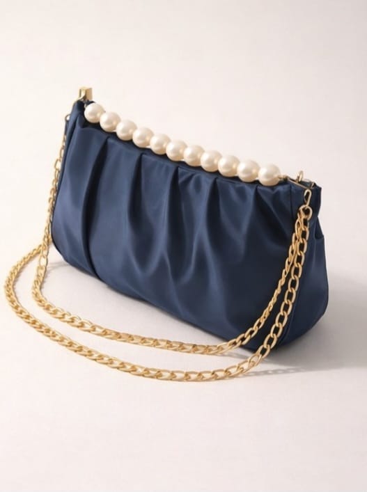 Zwore Royal Blue Pearl Chain Evening Bag for Women