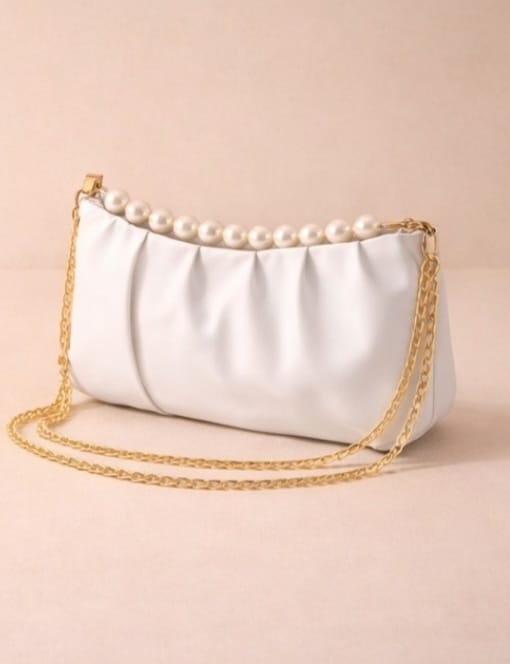 Zwore White Pearl Chain Shoulder Bag for Women