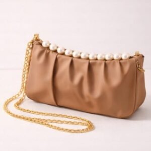 Zwore Premium Beige Pearl Chain Party Bag