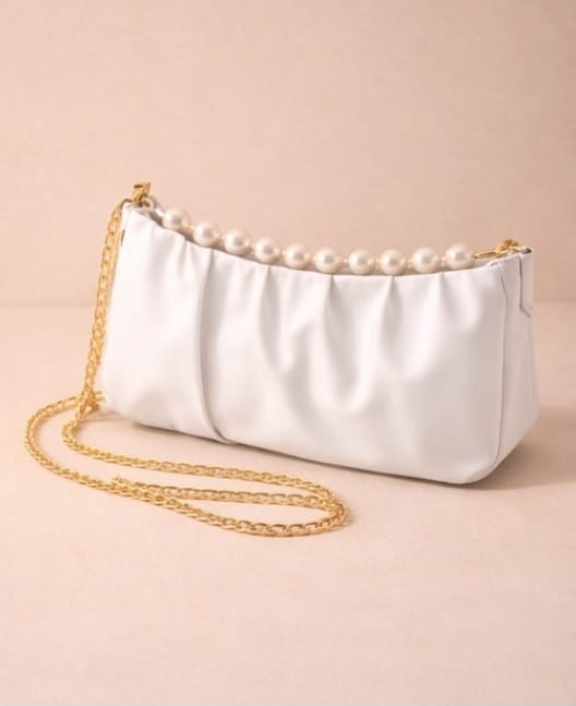 Zwore White Pearl Chain Shoulder Bag for Women