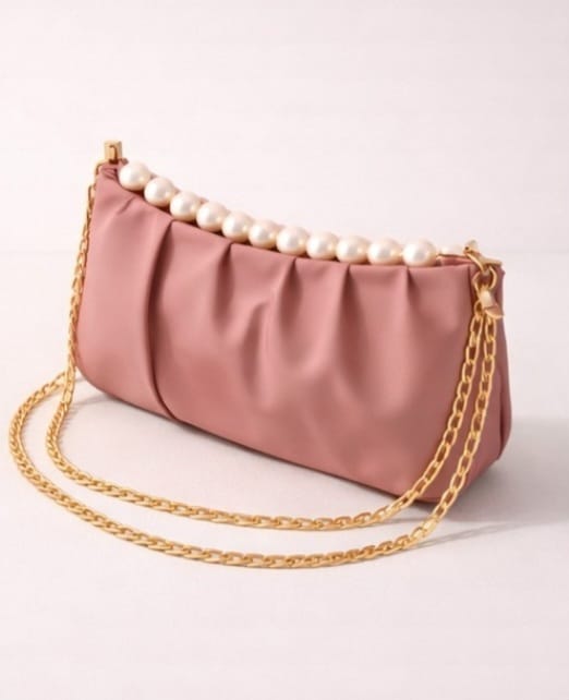 Zwore Soft Pink Party Bag with Pearl & Gold Chain