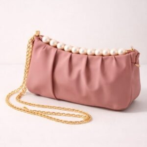 Zwore Soft Pink Party Bag with Pearl & Gold Chain