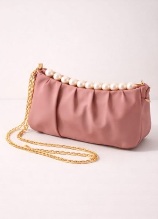 Zwore Soft Pink Party Bag with Pearl & Gold Chain