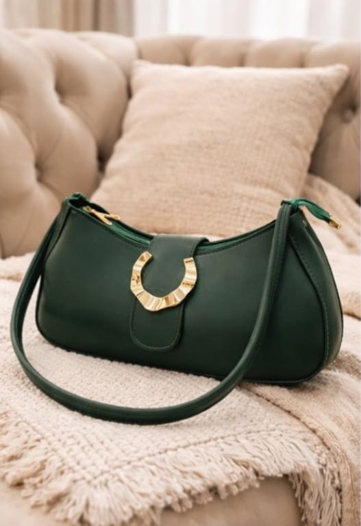 Zwore Bottle Green Moon-Shaped Stylish Hand Bag for Women