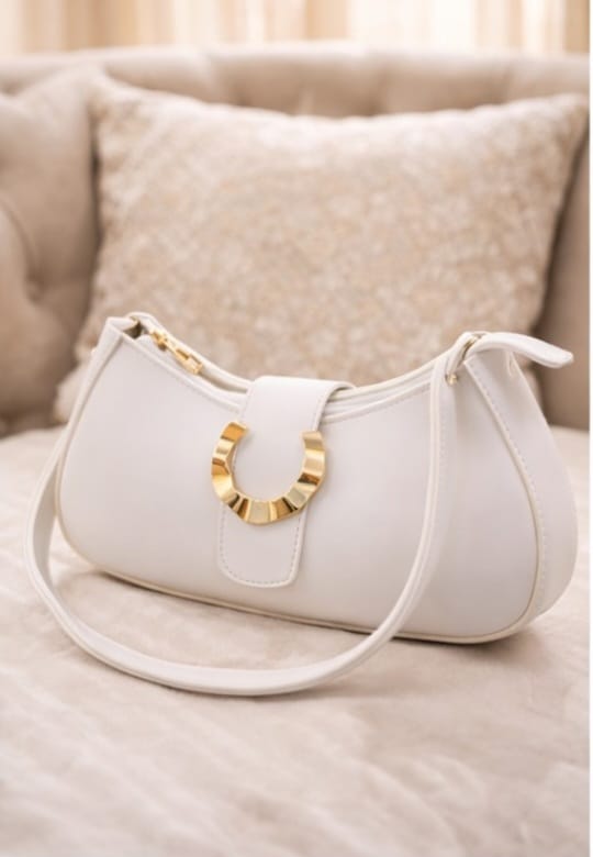 Zwore Elegant White Moon-Shaped Hand Bag for Women