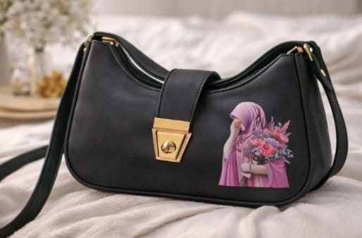 Zwore Deep Black Shoulder Bag with Gold Lock