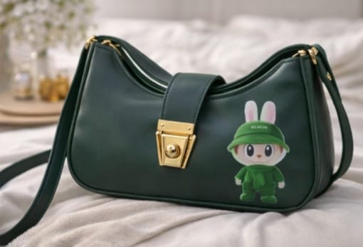 Zwore Green Labubu Shoulder Bag with Gold Lock